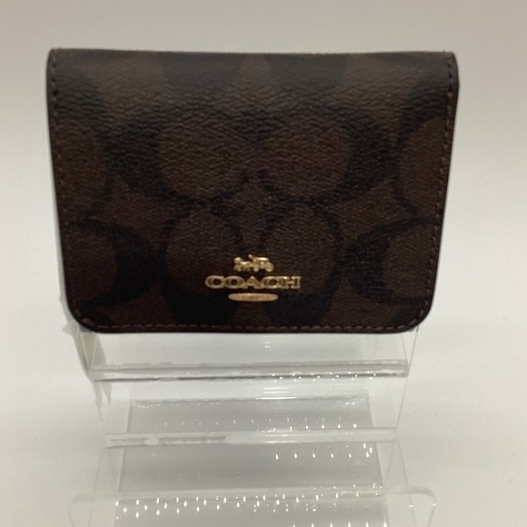 2145. Coach Small Trifold Wallet Brown/Black/Gold Signature Leather - Picture 3 of 6